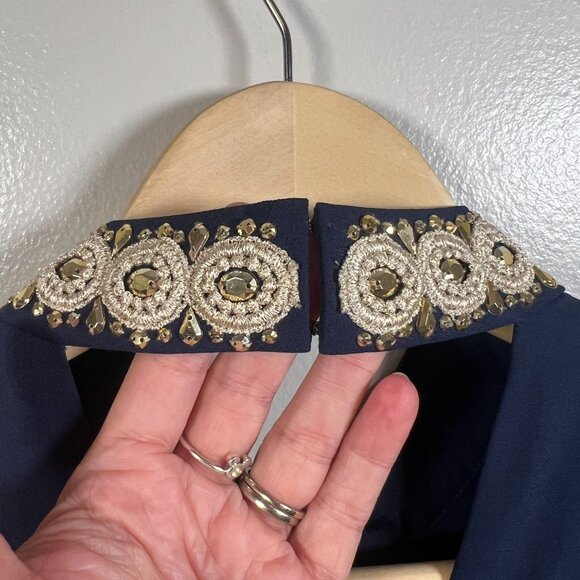 Lilly Pulitzer Brandi Shift Dress Size 12 Navy Blue Beaded Collar Cutout Event - Picture 10 of 12